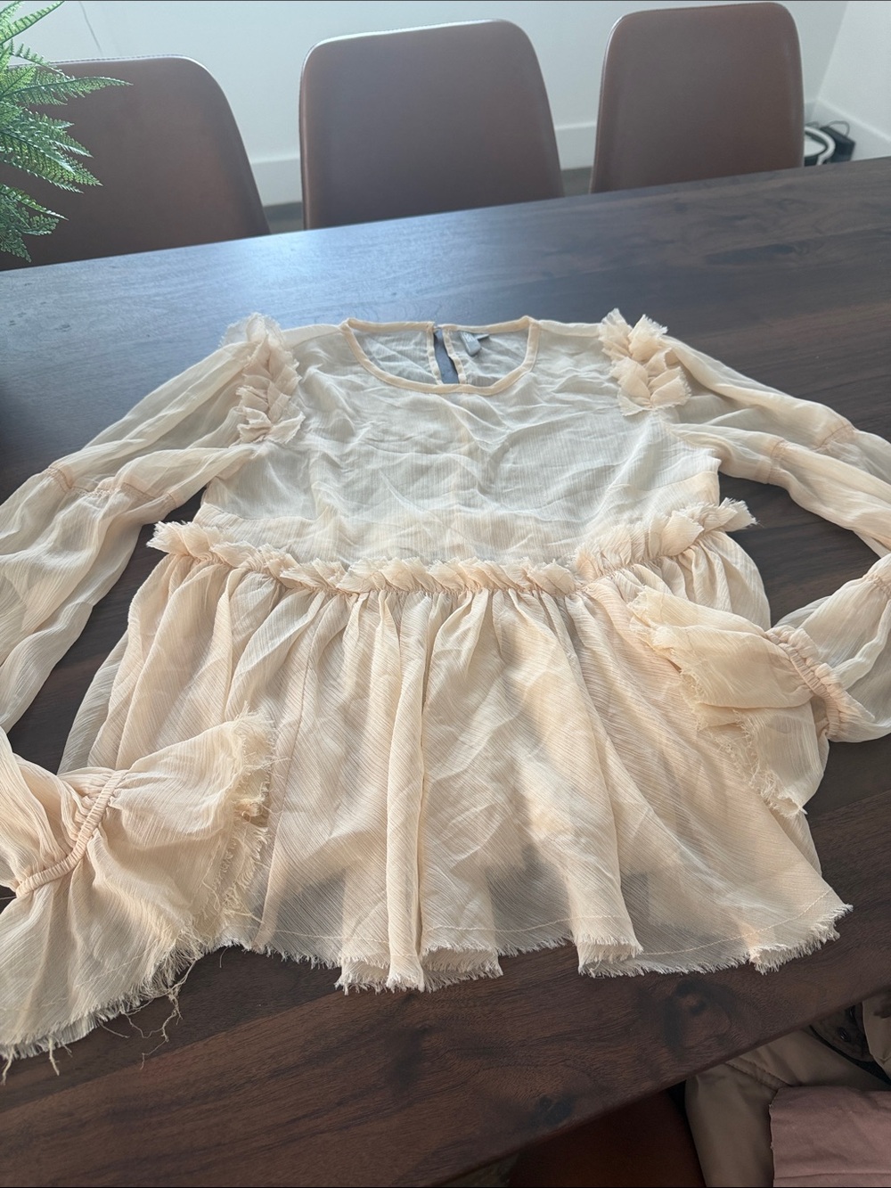 ASOS Cream Ruffle Long-Sleeve Peplum Blouse